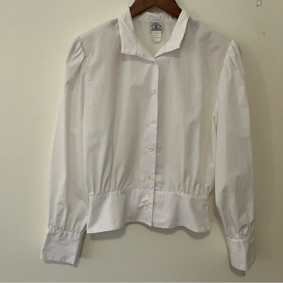 VTG Women’s Sz. 6 White Button Down Shirt Tapered Pleated Waist Puff Sleeve Prep - Picture 1 of 8